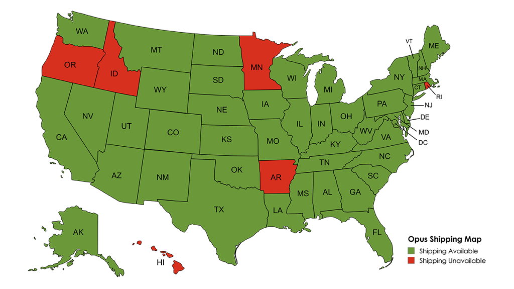 Opus Shipping Map for USA States