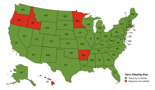 Opus Shipping Map for USA States